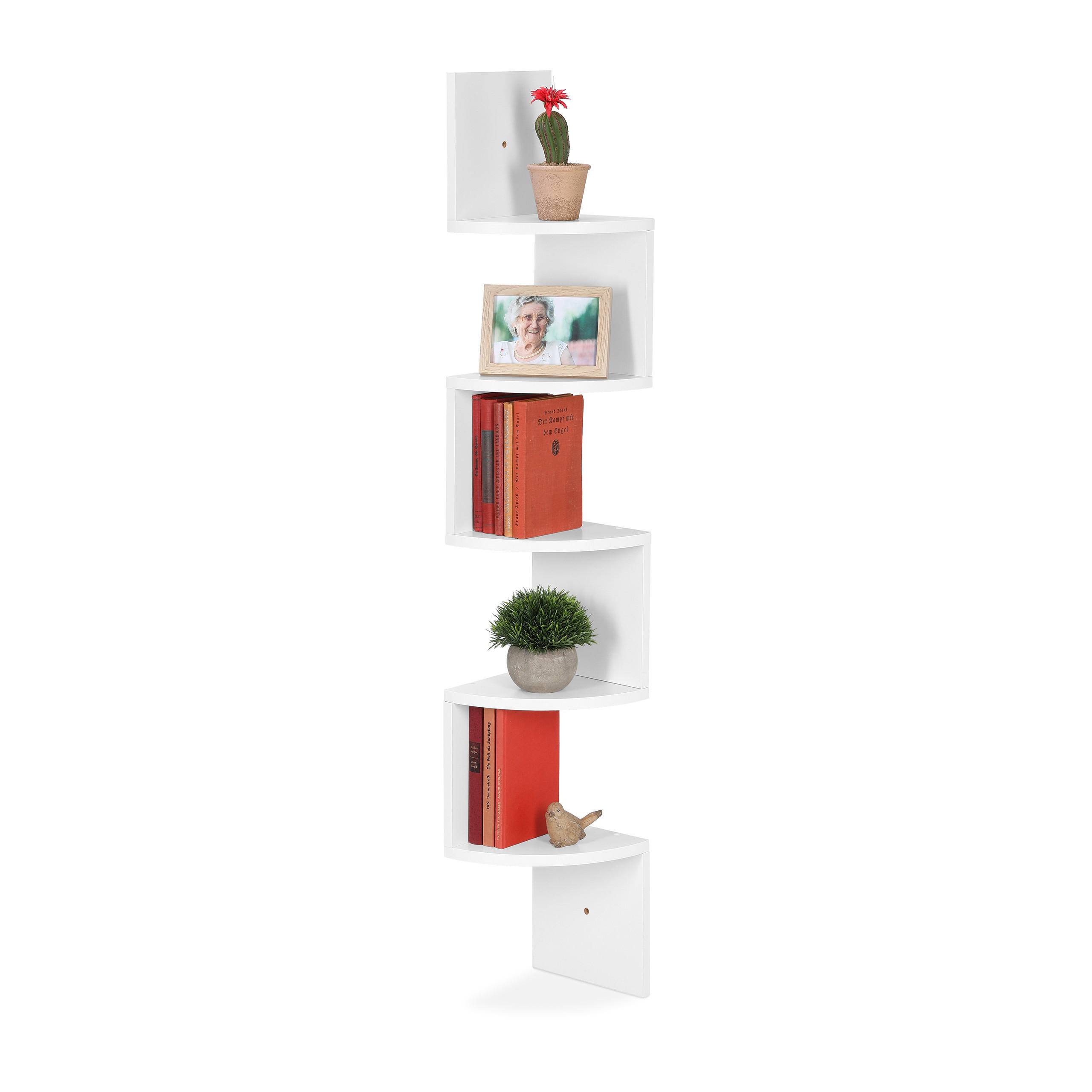 Relaxdays POLICE Bílá rohová nástěnná MDF 5 polic 122 cm