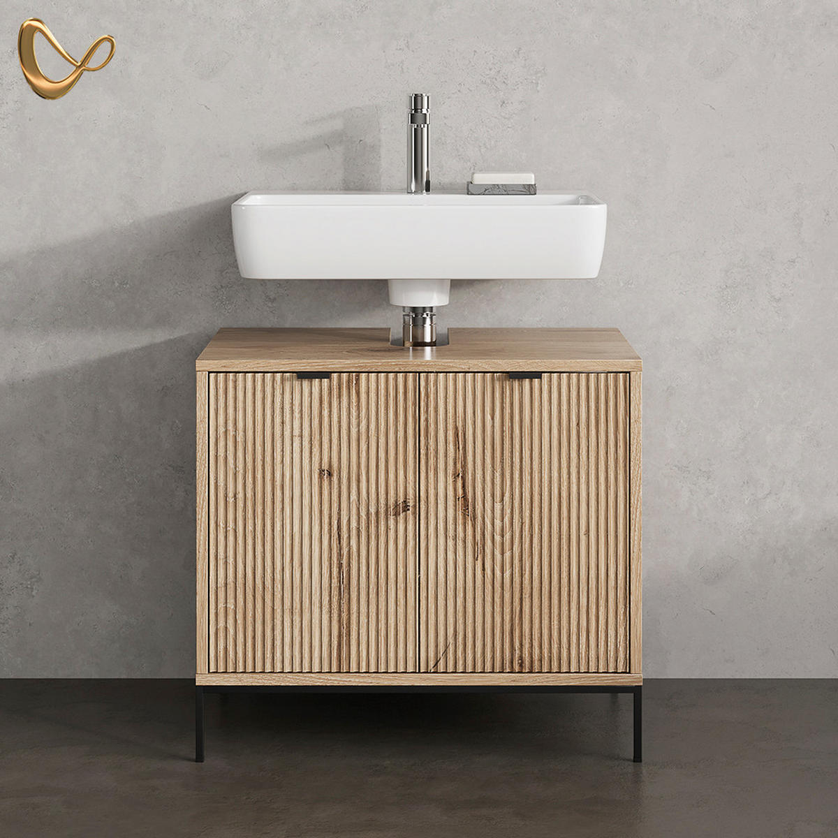 WASCHTISCHUNTERSCHRANK ATERNO Viking Oak 70 x 63 cm mit 2 Türen - Eiche Wotan, Holzwerkstoff (70/63/45.1cm) - Livinity®