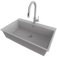 GRANITSPÜLE Riga, 2-er set Grau 78/50 cm 1 Becken + Küchenarmatur 40/20 cm + Ablauf-Set ab 80er Unterschrank - Grau, Kunststoff (78/20/50cm) - Primagran