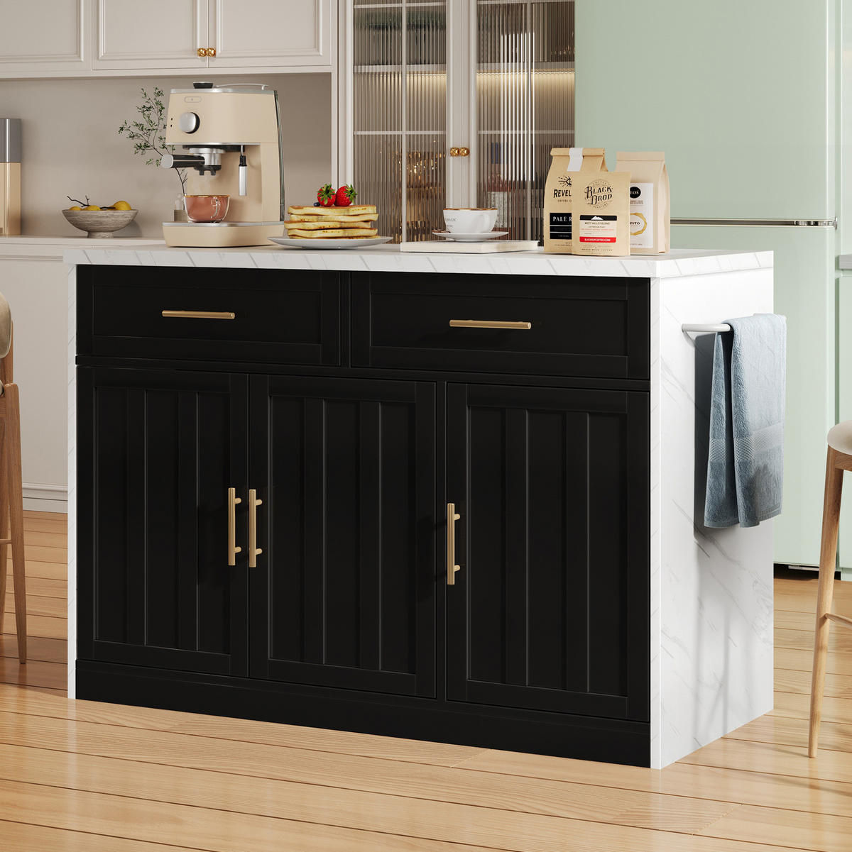 KÜCHENINSEL mit Barbereich 120 x 60 x 91 cm Schwarz - Schwarz, Holz (60/91/120cm) - Beauniv