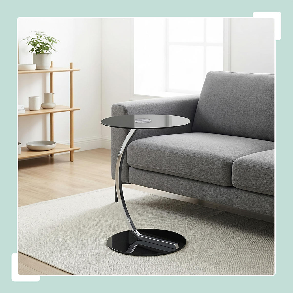 BEISTELLTISCH Schwarz Silber rund 55x40 cm - Schwarz, Glas/Metall (40/40/55cm) - Relaxdays