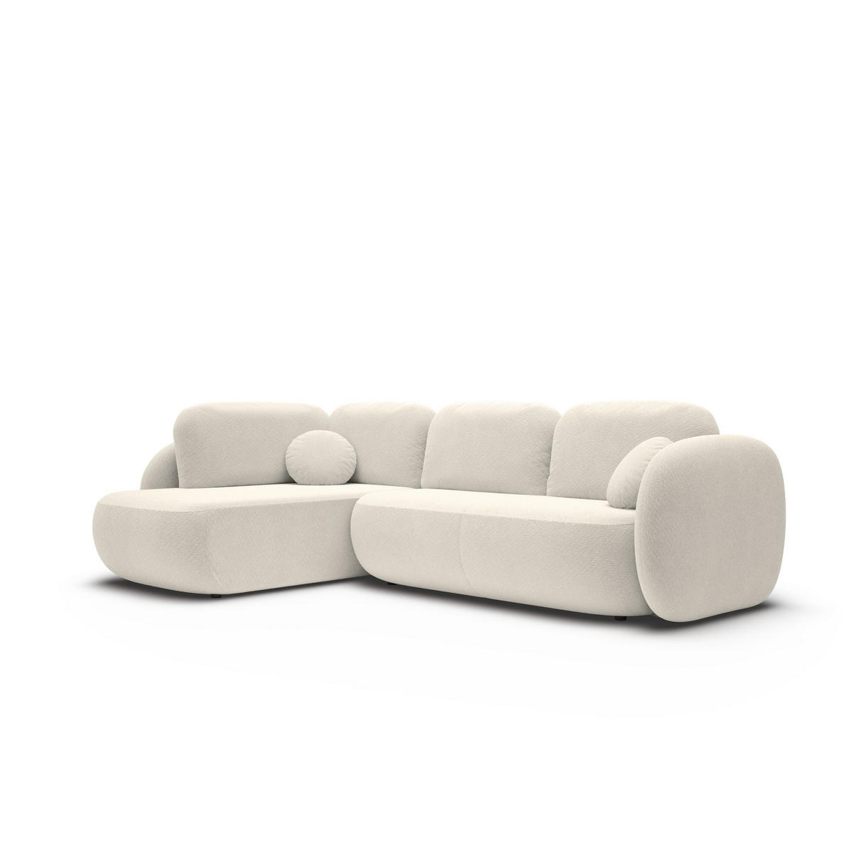 ECKSOFA AMICO II L-S Creme Geflochtener Stoff mit Schlaffunktion - Creme, Holz (289/190cm) - MASSENO