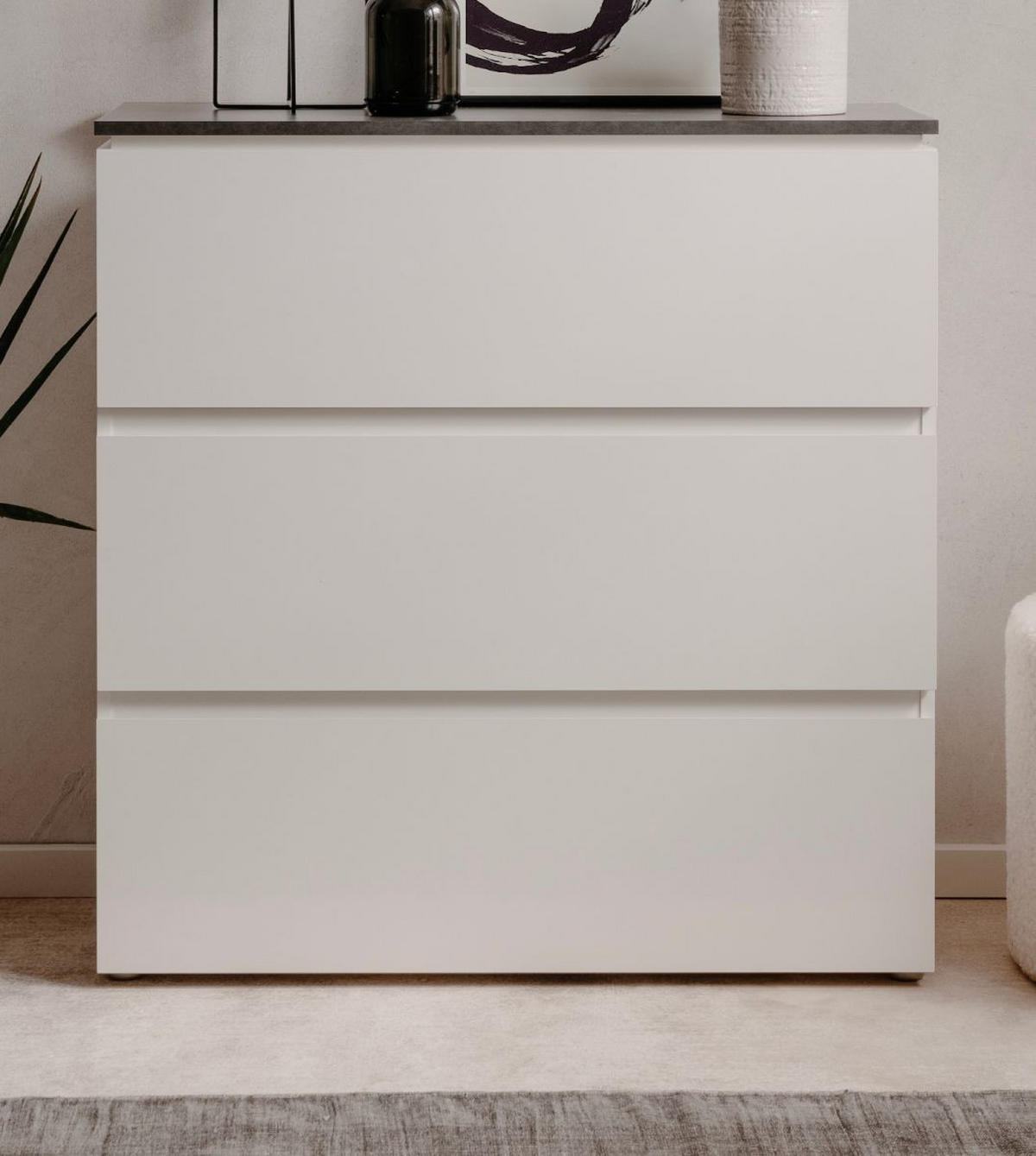 SCHUBLADENKOMMODE weiß Glanz, grau 89 cm, Kommode mit 3 Schubkästen - Schwarz/Weiß, Holzwerkstoff/Kunststoff (88.5/92/40cm) - Furn.Design