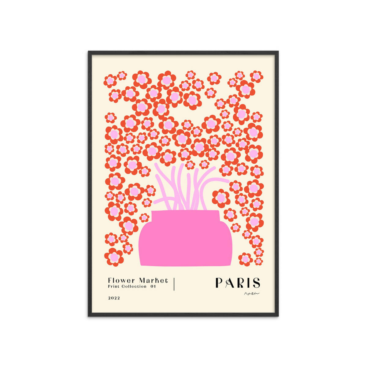 POSTER mit Rahmen NKTN - Flower Market Paris - Pink/Schwarz, Holz/Papier (70/100cm) - Poster&Frame