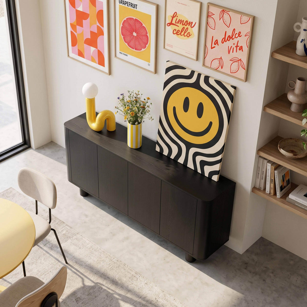 SIDEBOARD 160 cm, schwarzes Holz - Schwarz, Holz (160/75/40cm) - Oviala