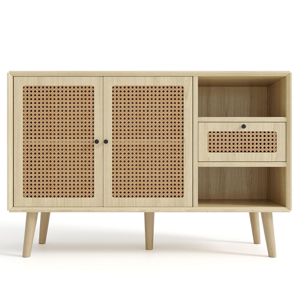 SIDEBOARD 120/40/80 cm aus MDF mit Rattangeflecht und verstellbaren Einlegeböden Eichefarben - Eichefarben, Holzwerkstoff (120/80/40cm) - Modenvie