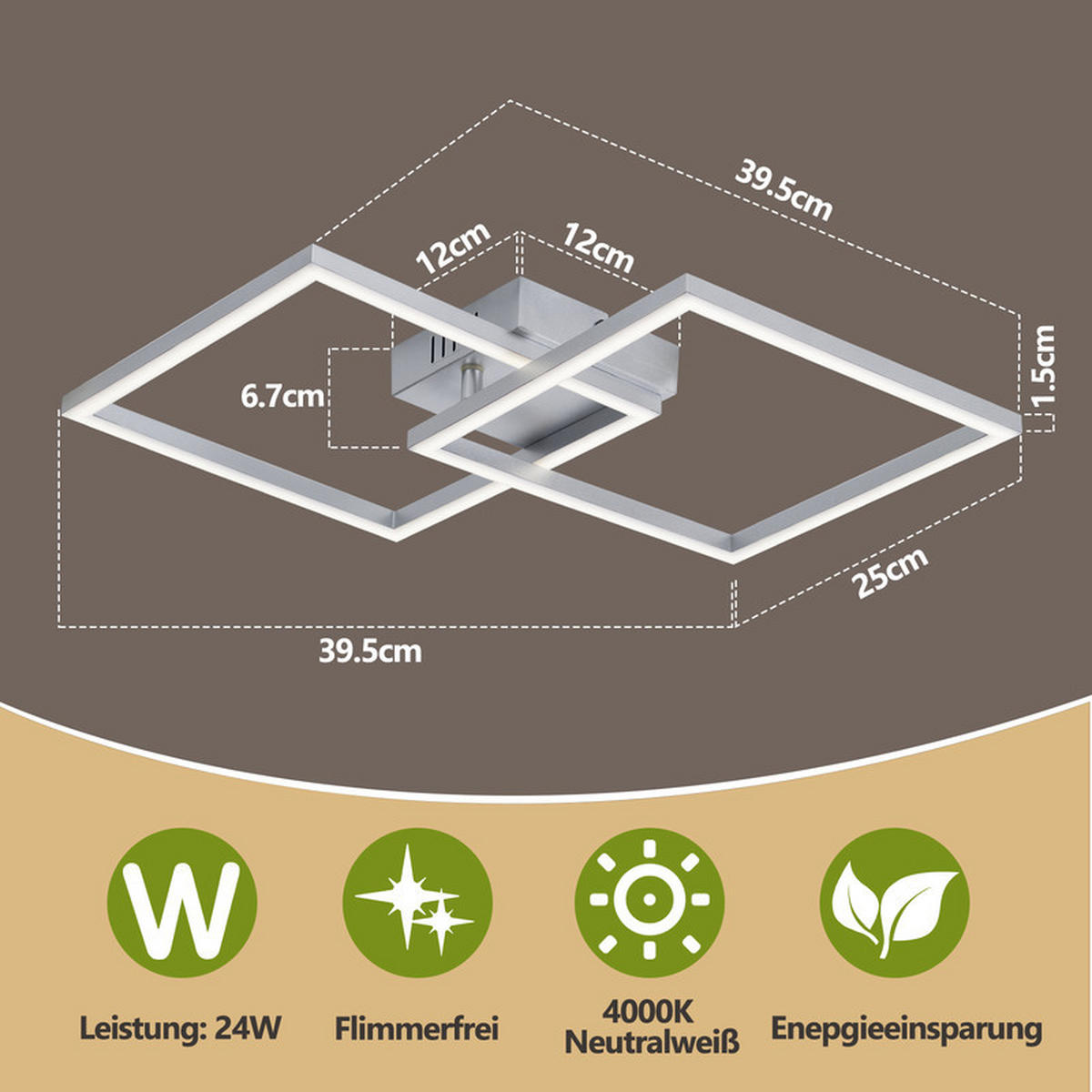LED závěsné světlo Christian III 40/40/7 cm - stříbrná, plast (40/40/7cm) - Nettlife