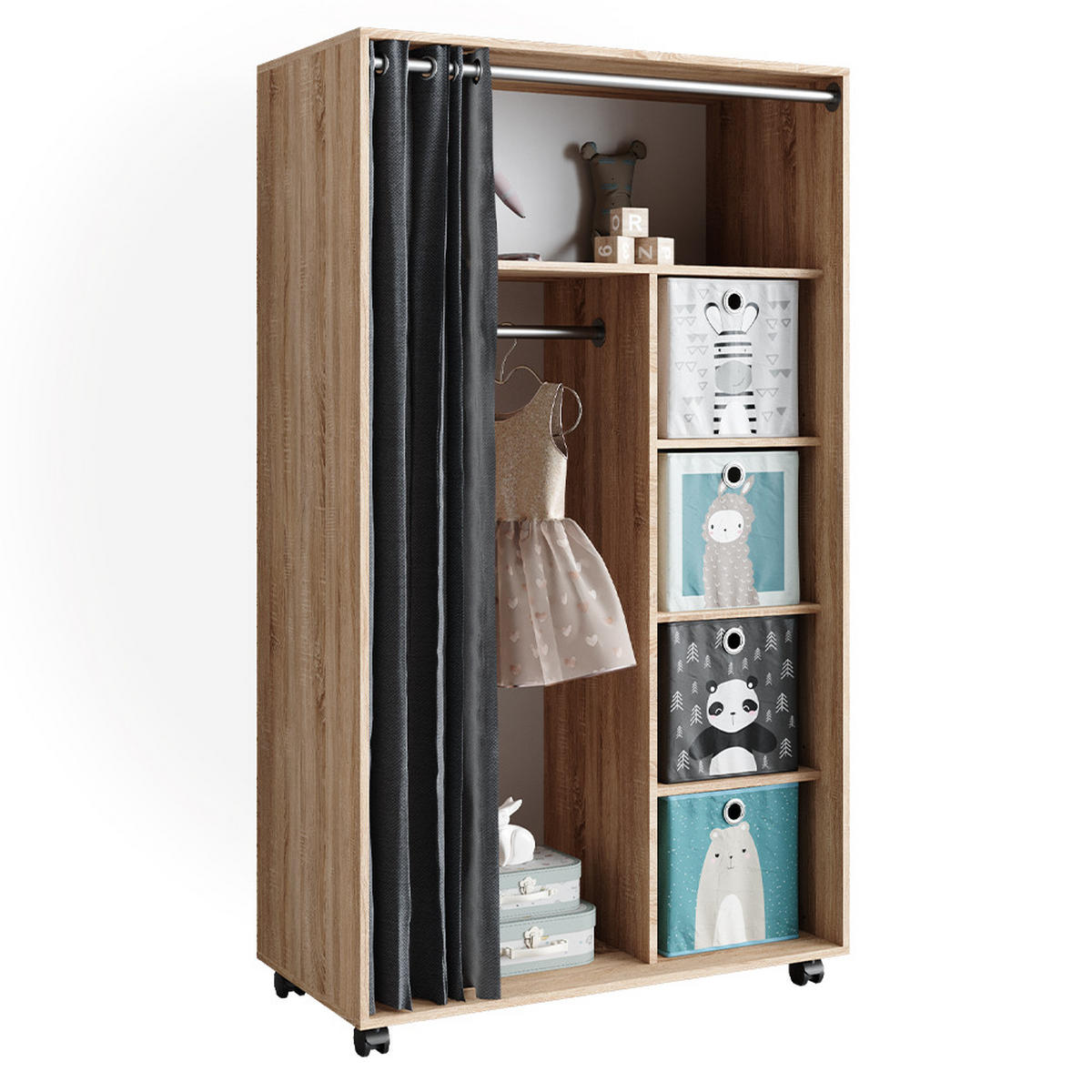 KLEIDERSCHRANK Doros Sonoma 100 x 168 cm offen, mit Rollen - Sonoma Eiche, Holzwerkstoff (100/168/50cm) - Vicco