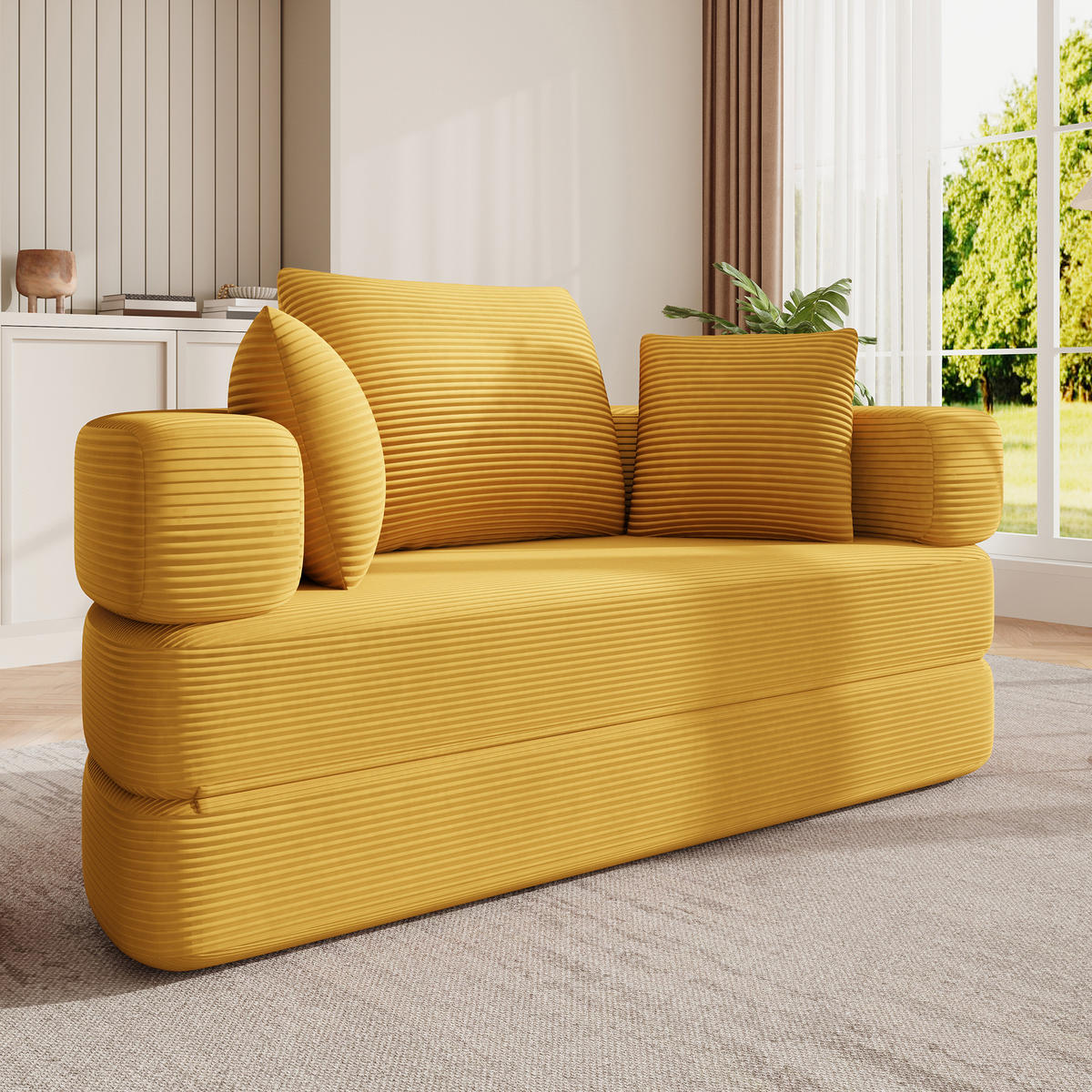 SCHLAFSOFA 173/88/60 cm Gelb mit 3 Kissen - Gelb, Textil (176/40/173cm) - Oxeza