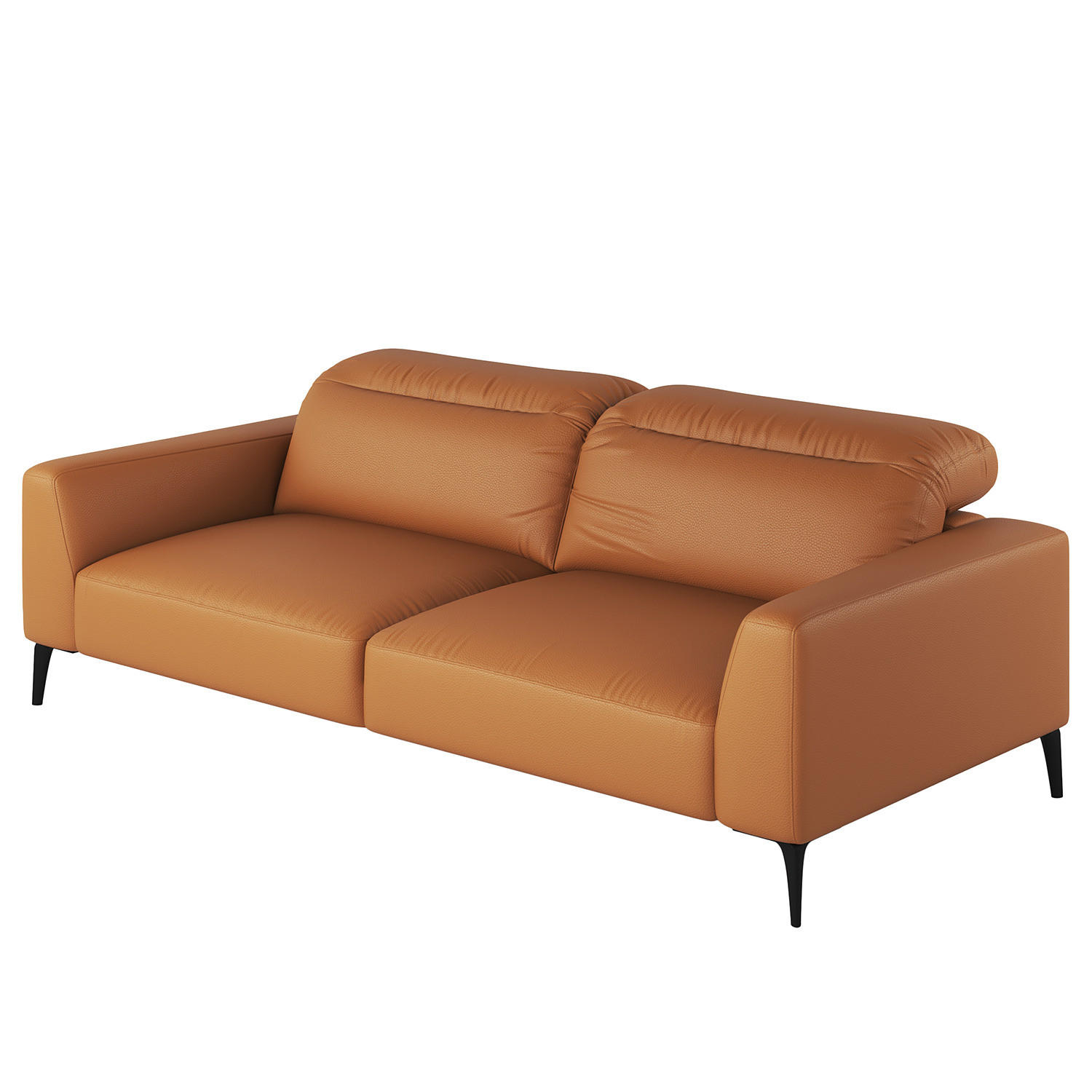 3-SITZER SOFA - Cognac/Schwarz, Leder/Metall (233/73/107cm) - home24