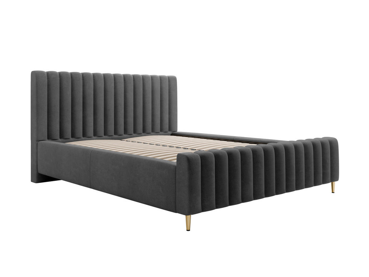 POLSTERBETT Lux Anthrazit 180x200 cm mit Stauraum, Kopfteil, Lattenrost, Goldenen Füßen, Stoff Amon - Anthrazit/Goldfarben, Holzwerkstoff/Kunststoff (180/200cm)