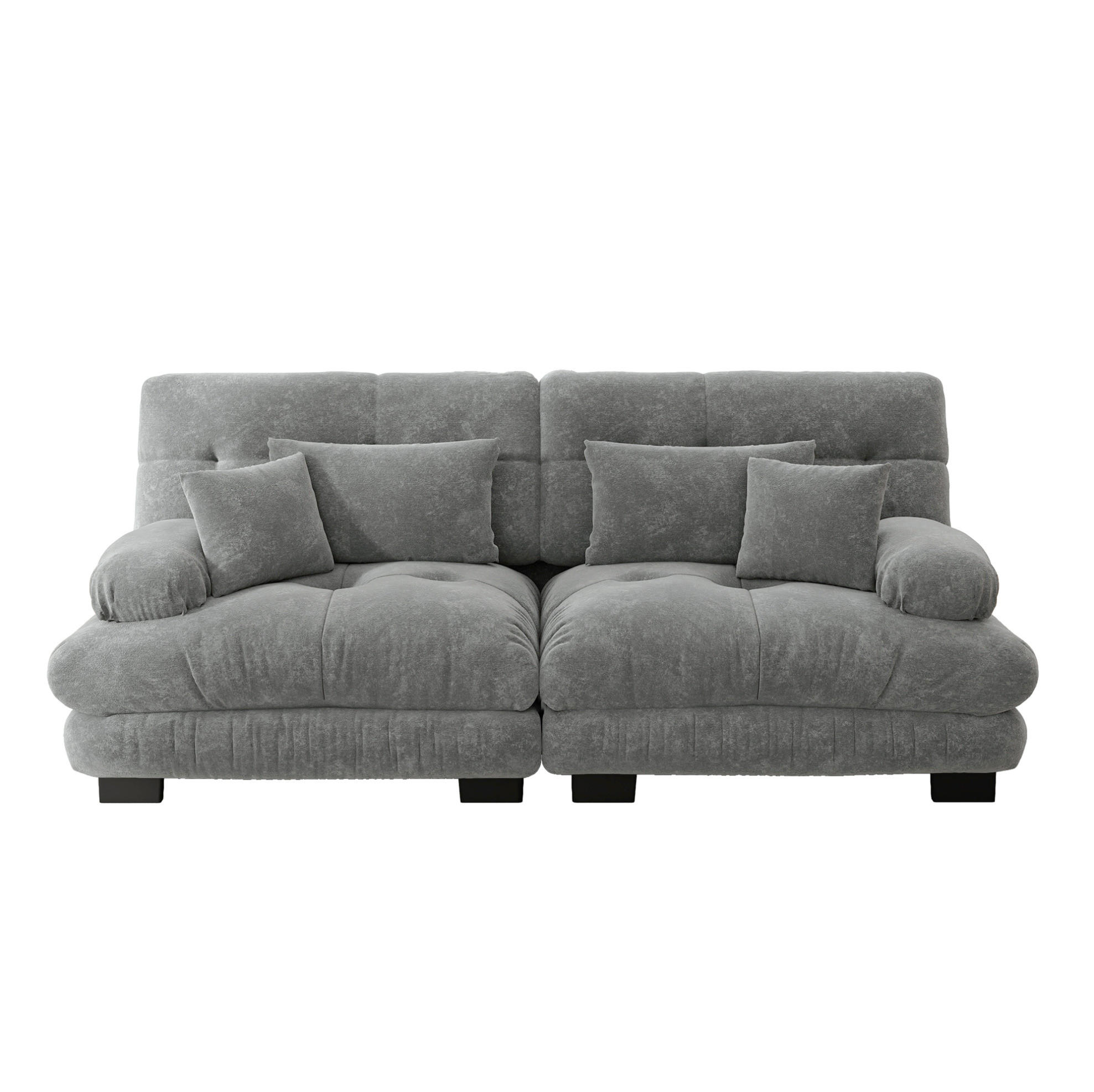 ECKSOFA modular mit Zierkissen und Lendenkissen, Chenille Grau - Grau, Textil (220/77cm) - Redom