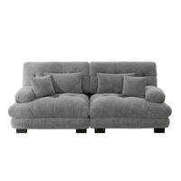 ECKSOFA modular mit Zierkissen und Lendenkissen, Chenille Grau - Grau, Textil (220/77cm) - Redom