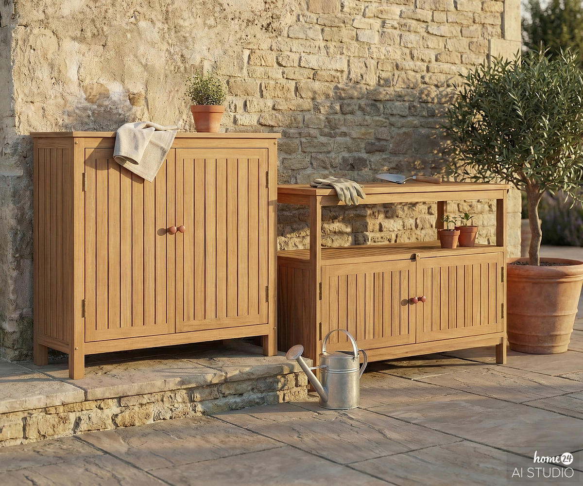 GARTENSCHRANK - Akaziefarben, Holz (110/86/56cm) - home24