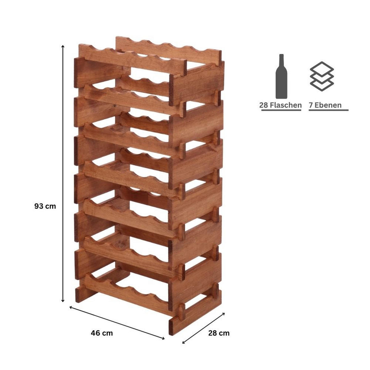 WEINREGAL VINOTECA FLEX PRO HxBxT 93x46x28cm 28 Flaschen auf 7 Ebenen Braun geölt - Braun, Holz (46/93/28cm) - PROREGAL