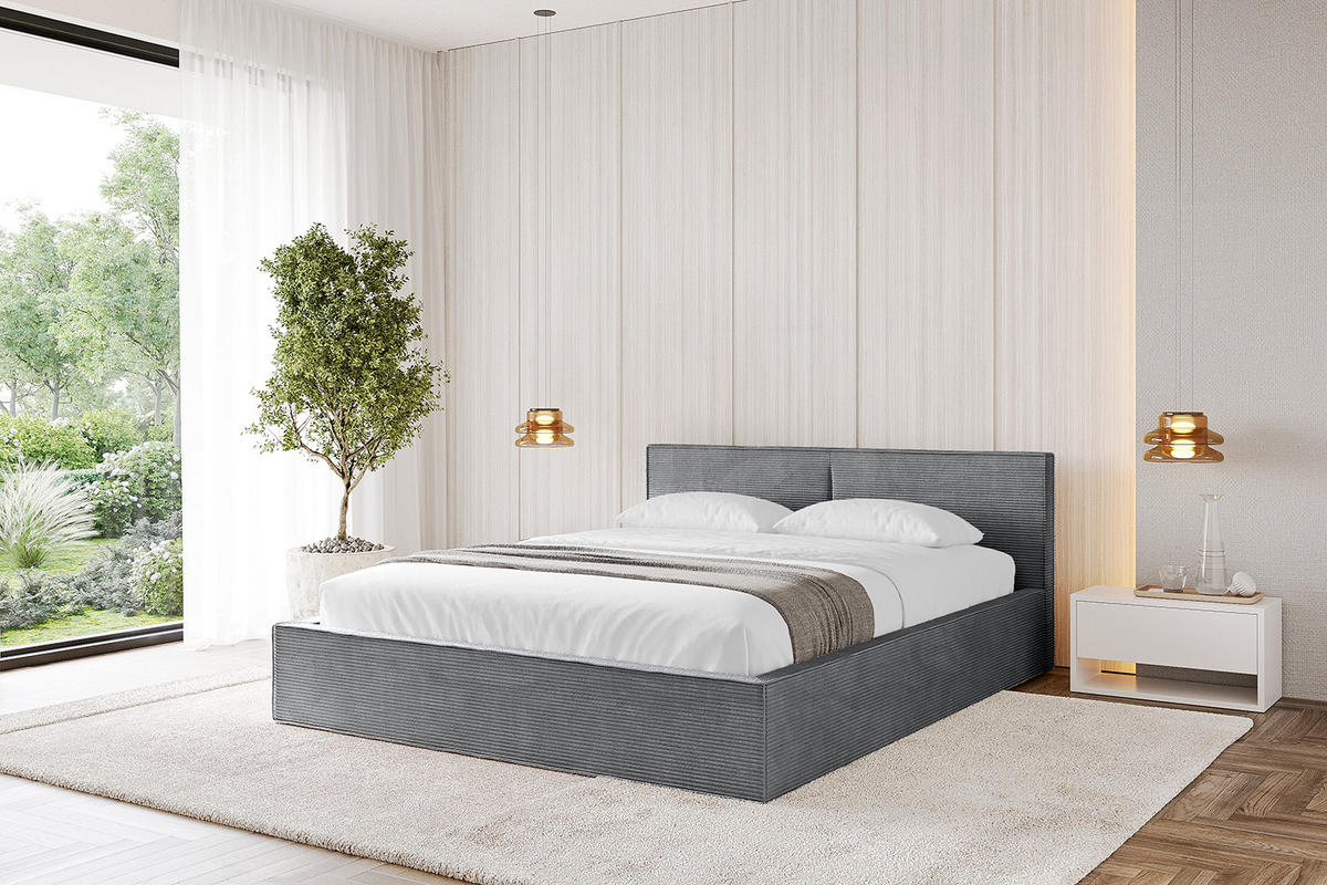 POLSTERBETT mit Bettkasten und Lattenrost, Bett mit Matratze H3/H4 - EMMI-V1 180x200 Dunkelgrau - Anthrazit, Holzwerkstoff/Textil (180/200cm) - ALTDECOR
