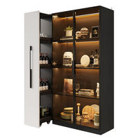 VITRINE 110cm Weiß Schwarz Glas LED Rollschrank modern - Schwarz, Holzwerkstoff (110/160/35cm) - FLIEKS