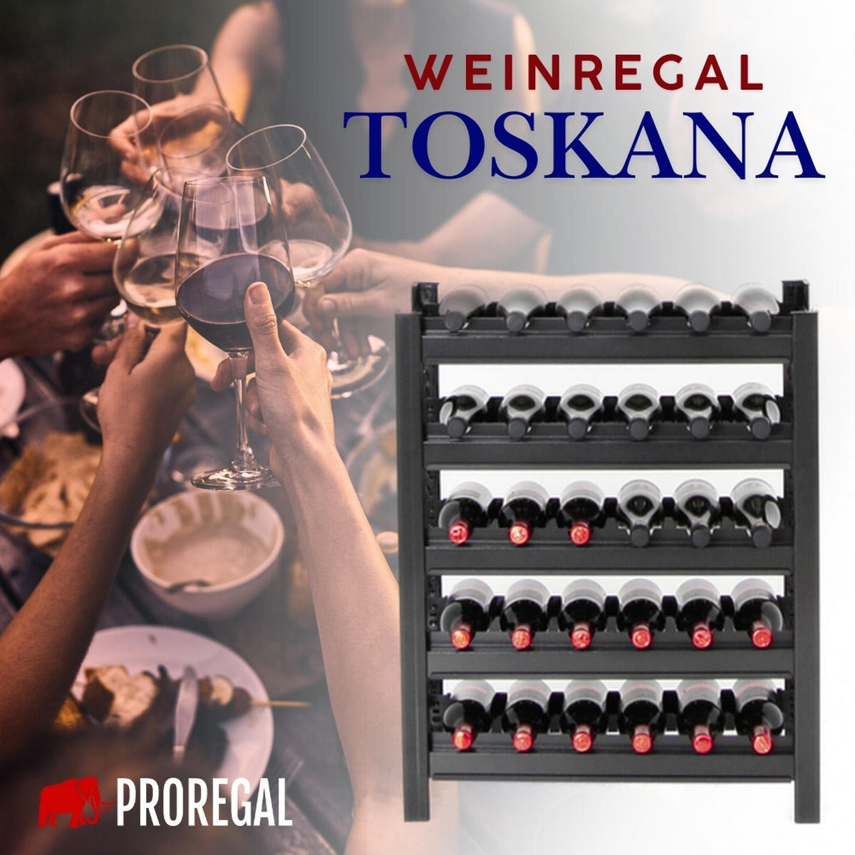 PROREGAL Weinregal TOSKANA 75x60x30 cm 30 Flaschen auf 5 Ebenen Schwarz - Schwarz, Metall (60/75/30cm) - PROREGAL