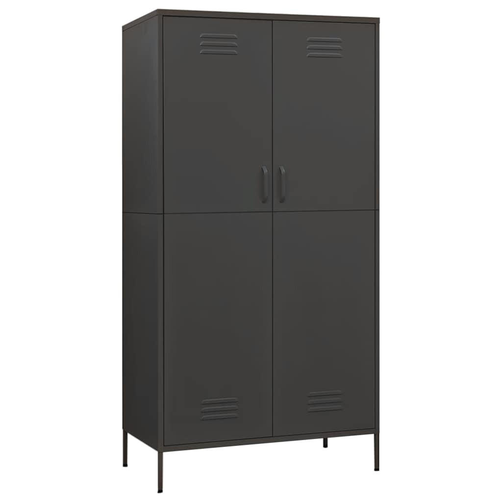 KLEIDERSCHRANK 2-Türig mit 4 verstellbaren Fächern 90/50/180 cm aus Stahl Anthrazit - Anthrazit/Schwarz, Holz/Metall (90/180/50cm) - vidaXL