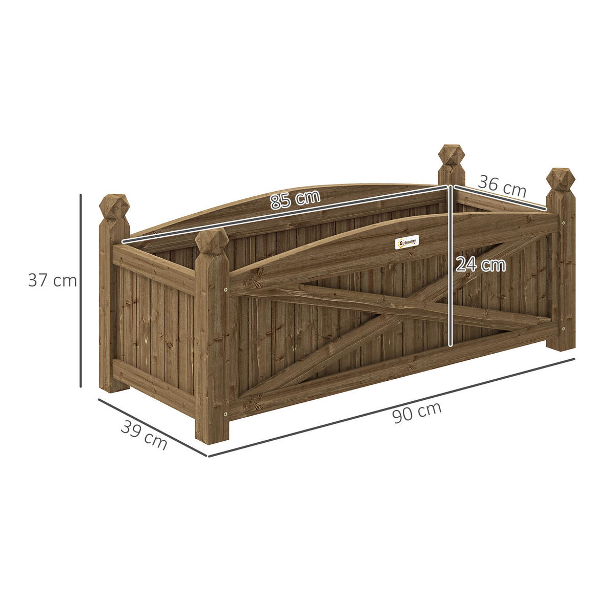 HOCHBEET DE-12206 90/39/37 cm mit Drainage Dunkelbraun - Braun, Holz (90/37/39cm) - ComfortXL