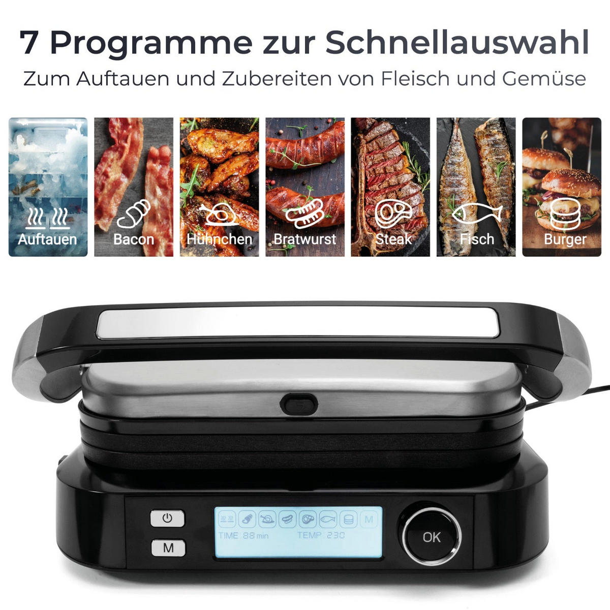KONTAKTGRILL Schwarz / Silber Edelstahl - Schwarz, Metall (34/18/38cm) - KLAMER
