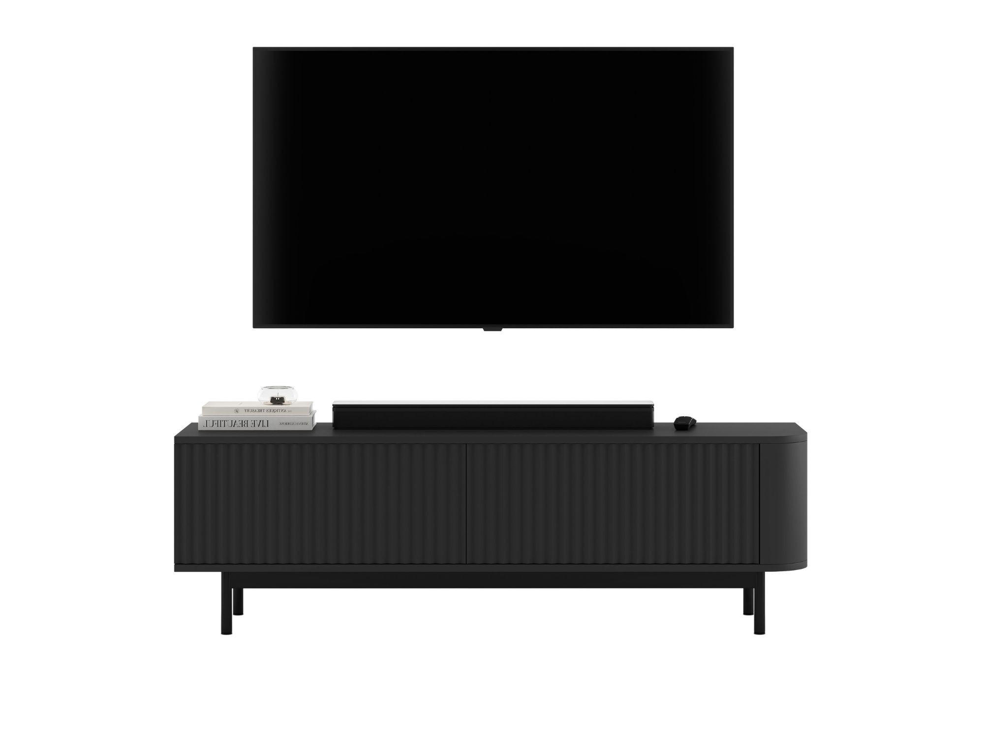 TV stolek Aurora černý matný 140 cm s černým kovovým rámem - černá, kov/kompozitní dřevo (140/44/35cm) - Meble Lindner
