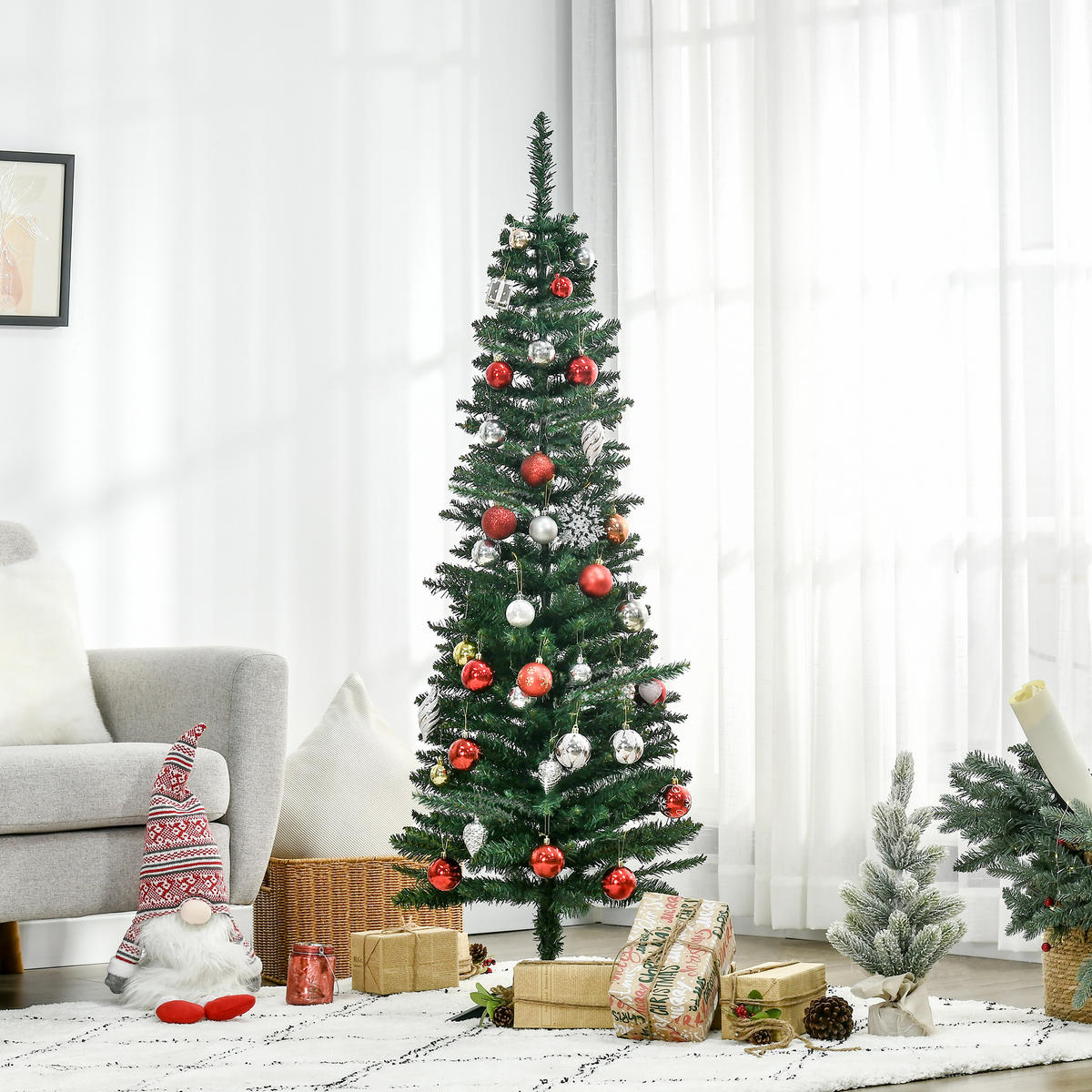 WEIHNACHTSBAUM Christbaum Kunsttanne Tannenbaum mit Beere Metallfuß PET - Grün, Kunststoff (150cm) - HOMCOM