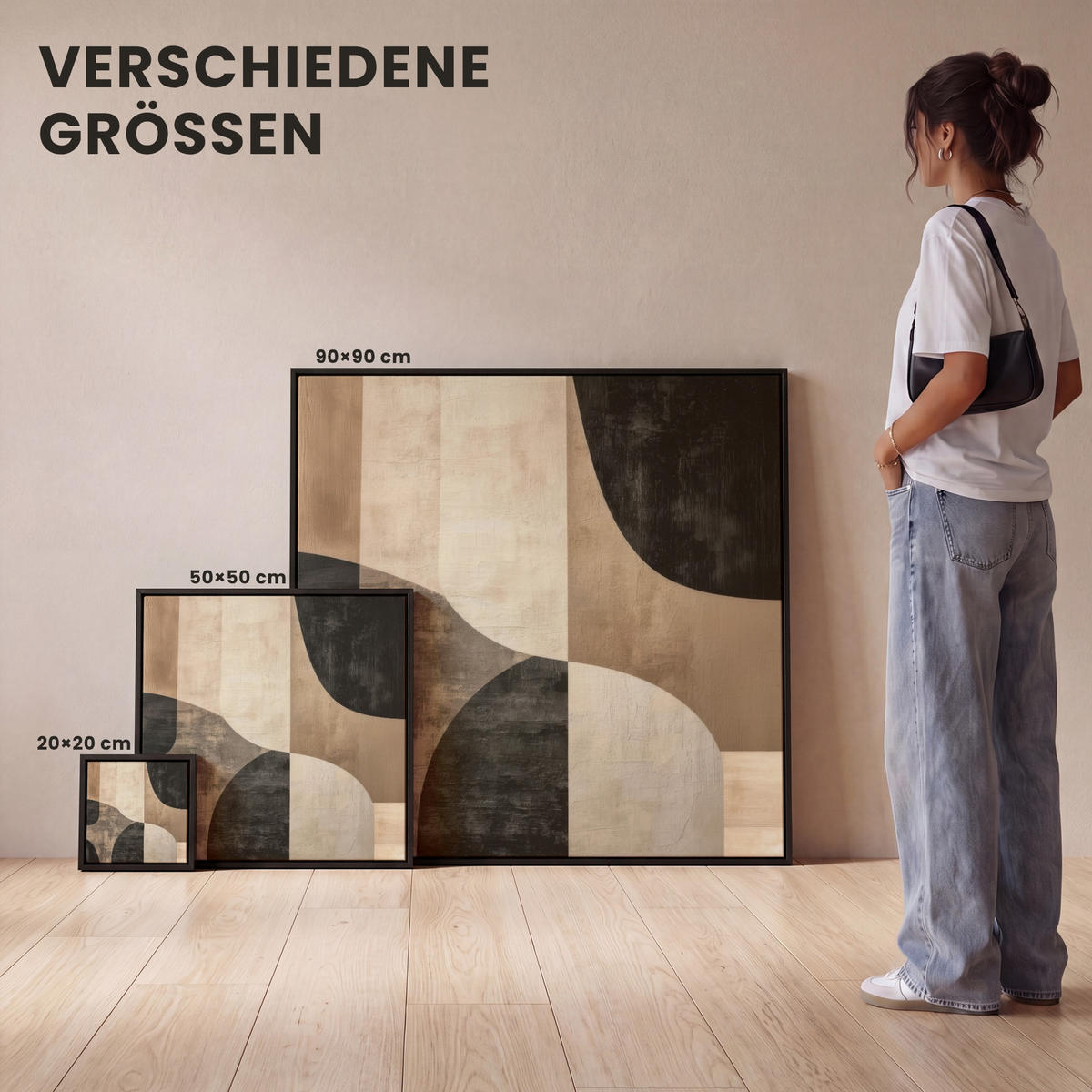 LEINWAND Bilder mit Rahmen - Abstrakt - Flugzeuge - Schwarz - Rund - 20x20 - Beige, Textil (20/20cm) - MuchoWow