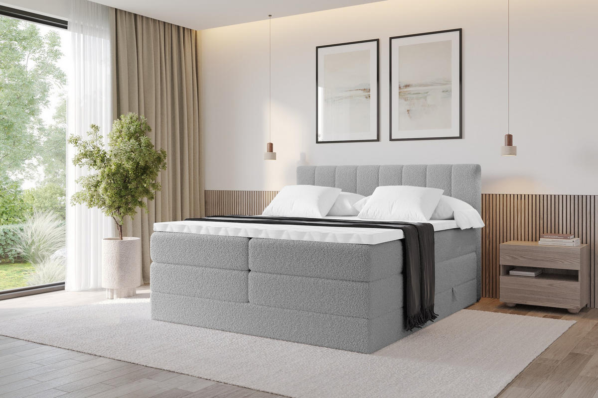 BOXSPRINGOVÁ POSTEL s matrací H3/H4 - OTTA KING - 120x200 cm Světle šedá - světle šedá, kompozitní dřevo (120/200cm) - ALTDECOR