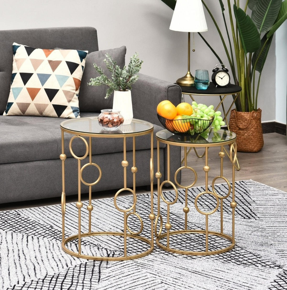 BEISTELLTISCH 2er-Set 41/57 cm in Gold mit Glasplatte und Nesting-Funktion - Goldfarben, Metall (41/41/57cm) - Flora Grace