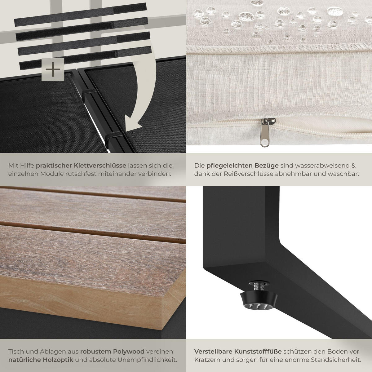 GARTEN-LOUNGE-SET aus Aluminium Eliar, höhenverstellbare Ausgleichsschrauben, schwarz - Schwarz, Kunststoff - tectake