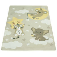 KINDERTEPPICH waschmaschinenwaschbar Tiere auf Wolken Kinderzimmer schmutzabweisend Beige Rechteckig 155x230 - Beige, Textil (155/230cm) - KADIMA DESIGN