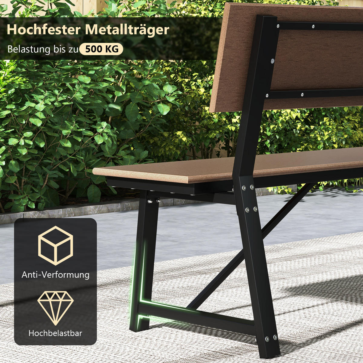 GARTENBANK Braun - Braun, Metall (183/85/52cm) - COSTWAY