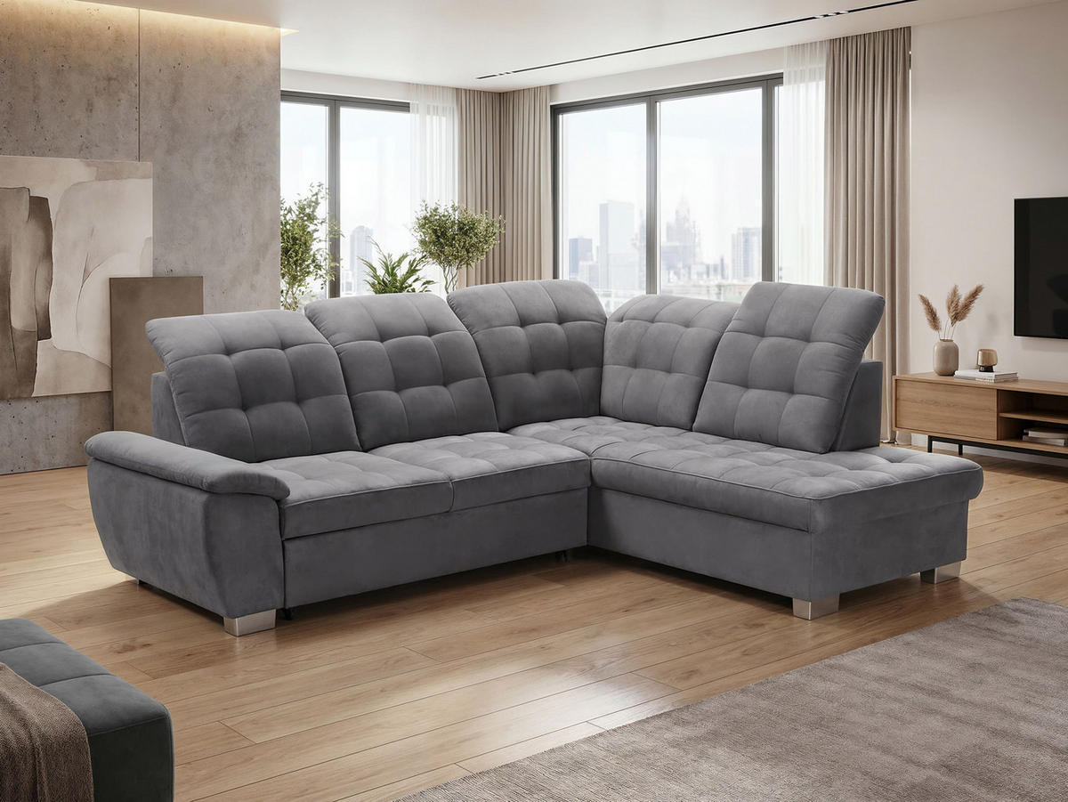 ECKSOFA LENO Rechts, mit Schlaffunktion und Bettkasten, Grau - Grau, Kunststoff/Textil (261/220cm) - Idohome