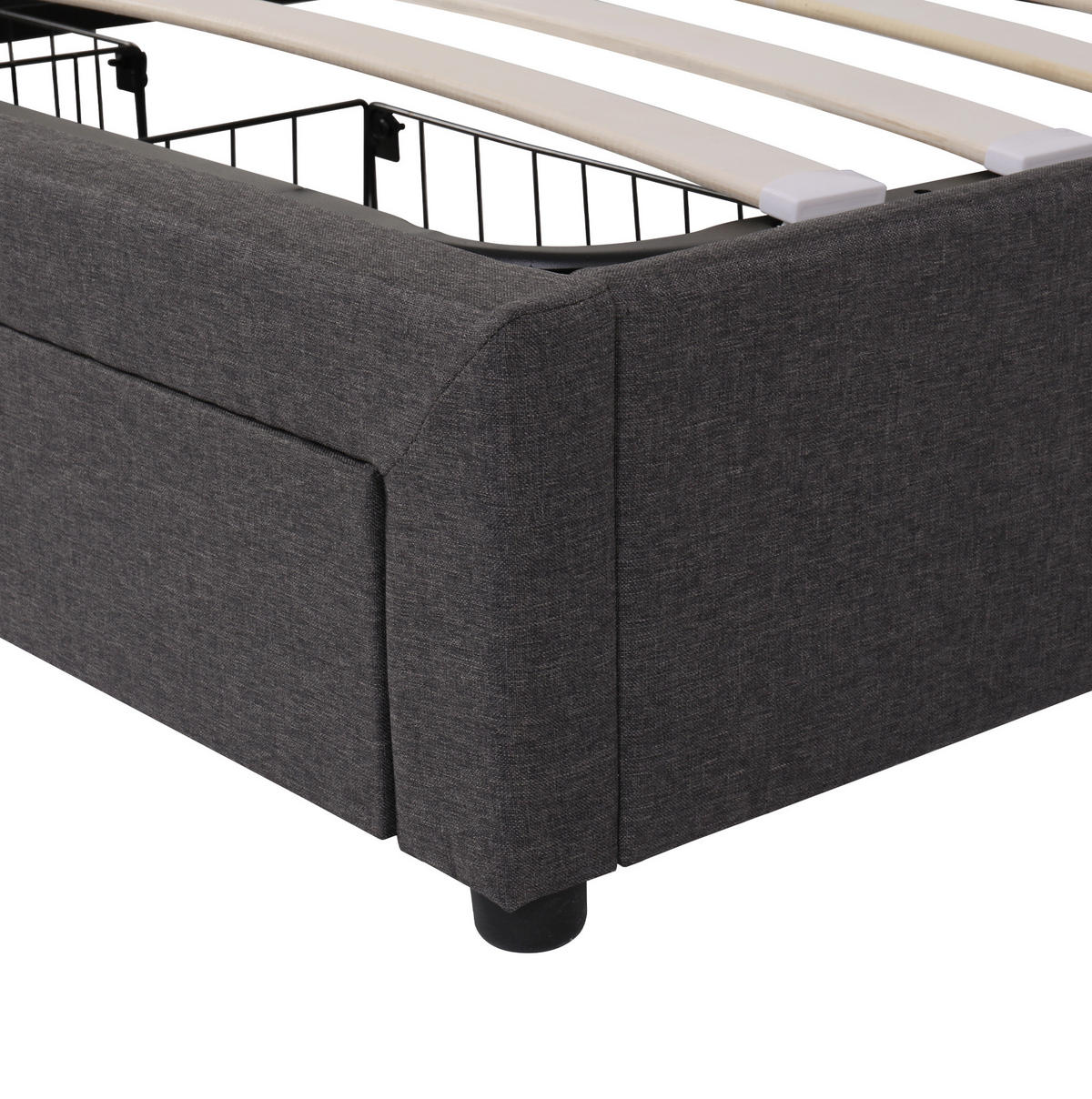 POLSTERBETT aus Stahl 160x200 cm Dunkelgrau mit LED-Beleuchtung und Stauraum - Grau, Textil (160/200cm) - IVMEU