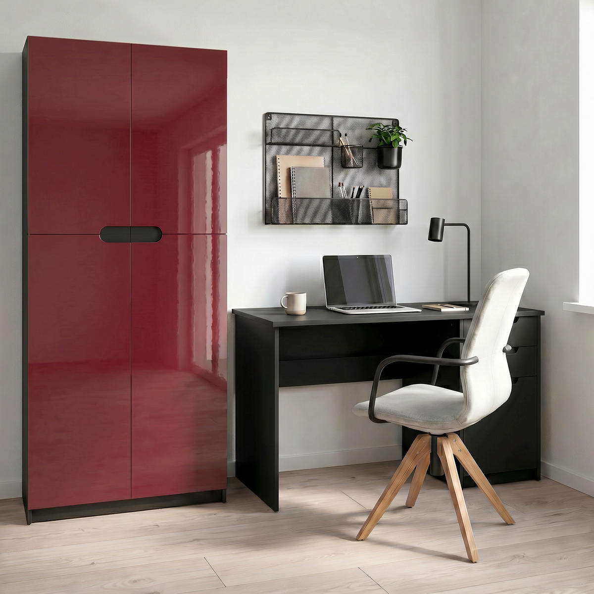 BÜROSCHRANK Logan Fronten in Bordeaux Hochglanz - Bordeaux, Holzwerkstoff (82/184/37cm) - Vladon