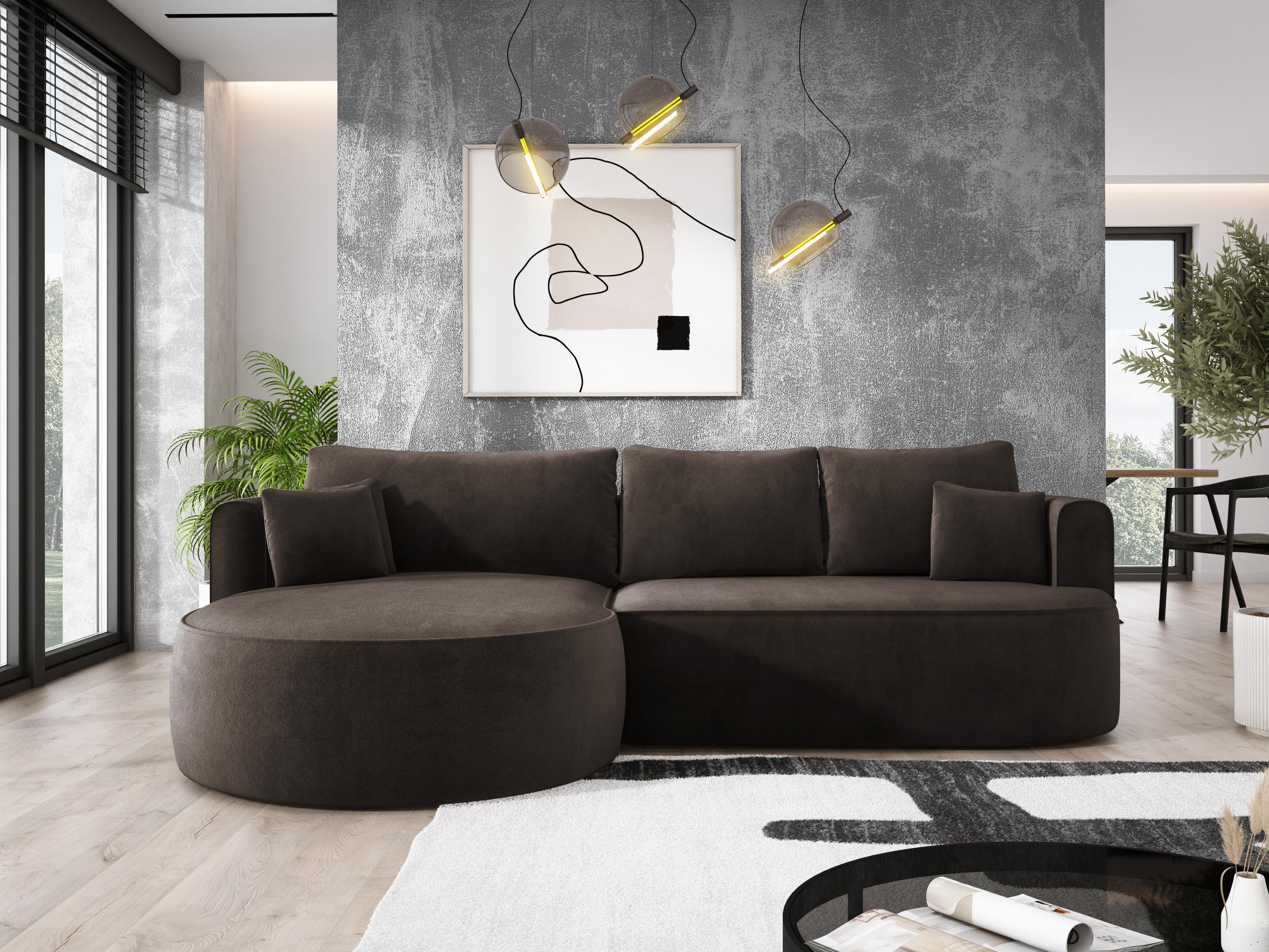 ECKSOFA FIORE L-förm Moderne Ausziehbare Schlaf-Funktion, automatischer Auffaltung, lose Rückenkissen freistehend LINKS 284x183x82cm Brown - Braun, Holz/Textil (183/284cm) - DomoHome