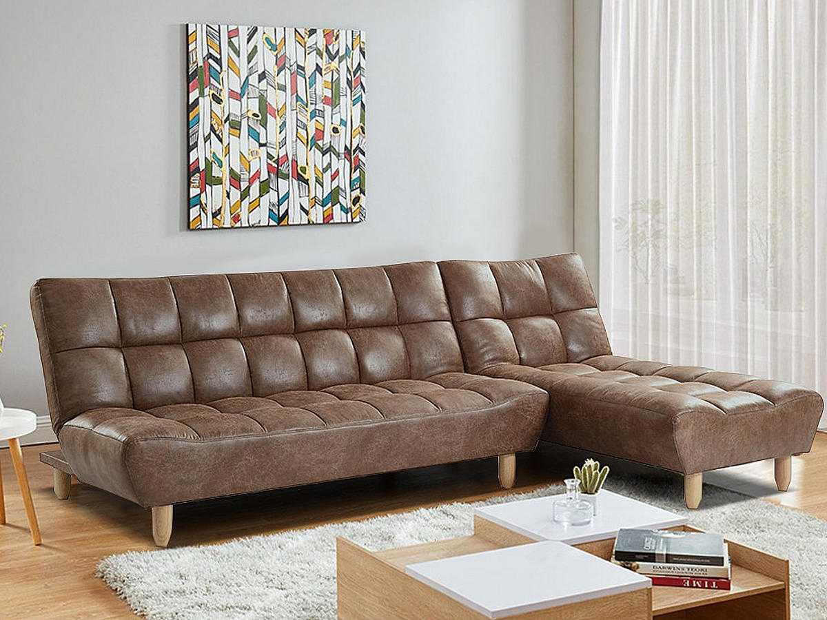 MODULIERBARES Schlafsofa Klappsofa - Microfaser-Vintage-Look - Braun - ESTEBAN - Braun, Textil (182/87/165cm) - Vente-Unique