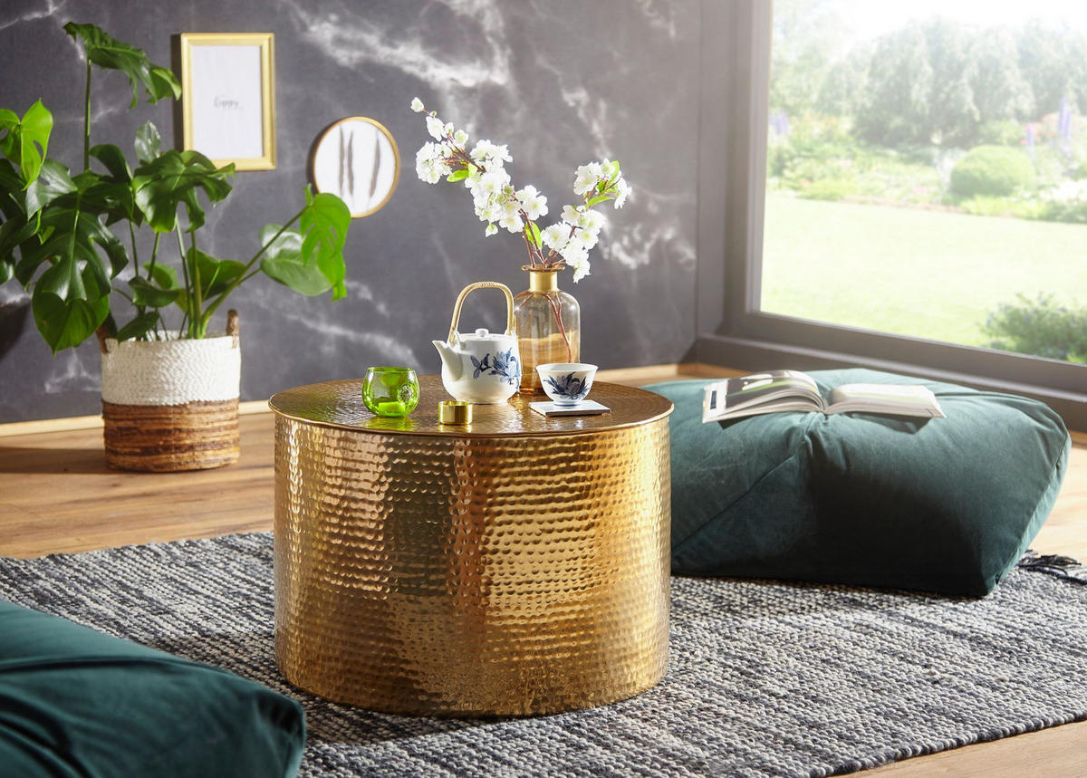 COUCHTISCH Orientstil Hammerschlag-Aluminium, Gold 61x61x40 cm - Goldfarben, Metall (61/61/40cm) - KADIMA DESIGN
