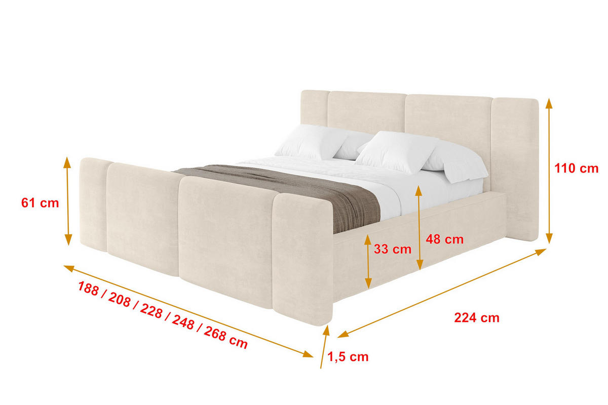 POLSTERBETT mit Bettkasten, Fußteil und Lattenrost, Boxbett ohne Matratze - RIVO-Z 160x200 Beige - Beige, Holzwerkstoff/Textil (160/200cm) - ALTDECOR