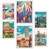 POSTER Set Mit 6 Von Mary Blair Inspirierte Eiffel Kolosseum Pisa Golgentor Stonehenge Empire State A3 & A4 Weißer Rahmen - Weiß, Papier (29/3cm) - Nacnic