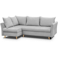 ECKSCHLAFSOFA Neron mit 2 Bettkasten und Beine in Buchefarbe, Hellgrau, links - Buchefarben/Hellgrau, Textil (233/148cm) - Beautysofa