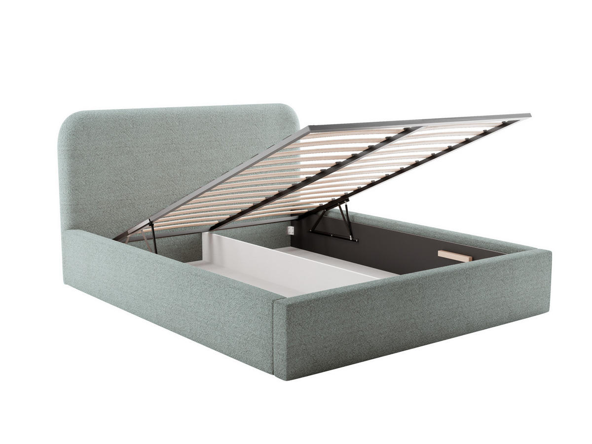 POLSTERBETT LAVINO 180x200 mit Bettkasten & Metallgestell – Bouclé Stoff MONTE Mintgrün - Mintgrün, Textil (180/200cm) - Luxkor24