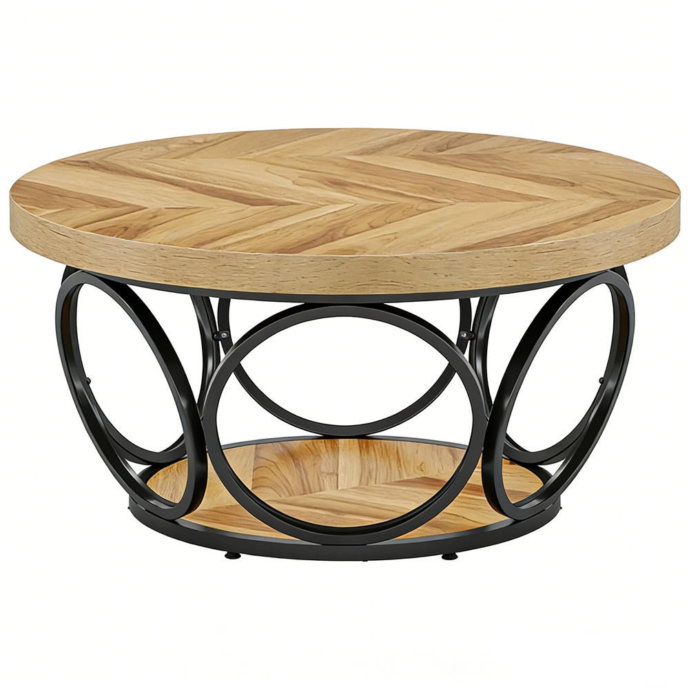 COUCHTISCH rund 80/80/42.5 cm 2 Ebenen Holz Stauraum modern - Hellbraun, Holz (80/80/42.5cm) - Kaket