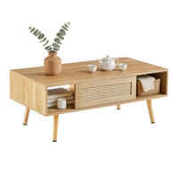 COUCHTISCH mit Stauraum, Holzwerkstoff und Rattan, Eiche - Eichefarben, Holzwerkstoff (105/55/40cm) - Meubles Cosy
