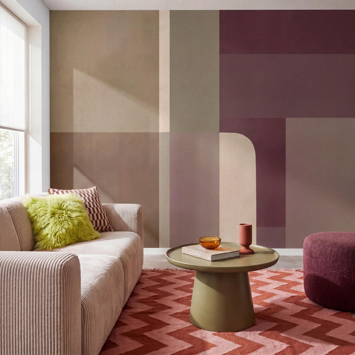 TAPETE - Unis - Abstrakt - Bordeaux - Linien - 280x220 cm - Multicolor, Papier (280/220cm) - OnlyWow