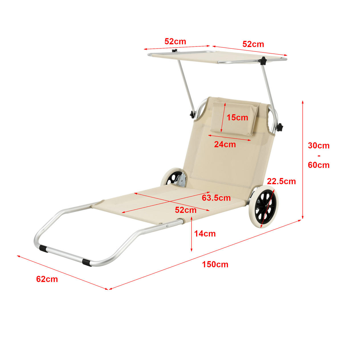 SONNENLIEGE Lazkano - Beige, Metall (150/60/52.5cm) - [en.casa]