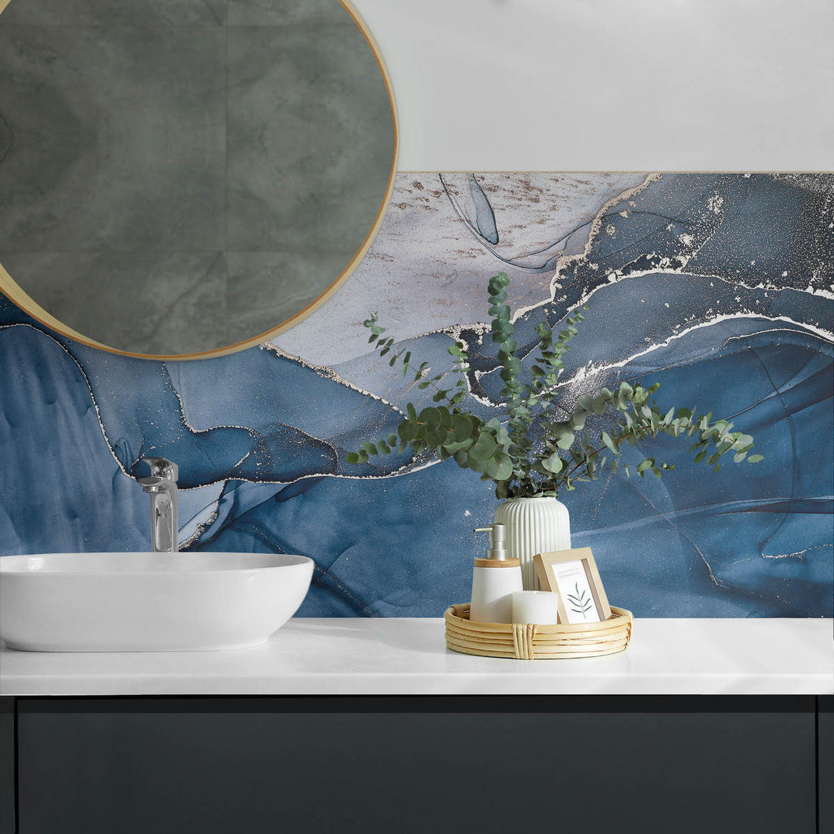 WANDPANEEL 120x60 cm selbstklebend Aurora - Blau/Goldfarben, Kunststoff (60/1.6/120cm) - Wallfluent