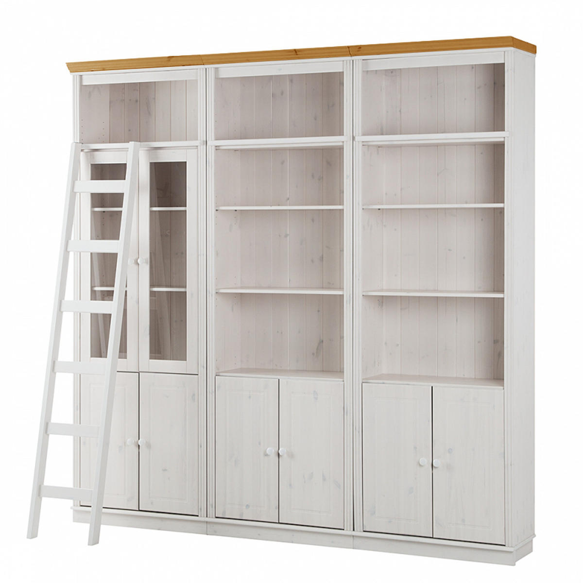 BÜCHERWAND - Kiefer massiv - Typ F - Weiß/Kieferfarben, Holz (222/223/37cm) - home24