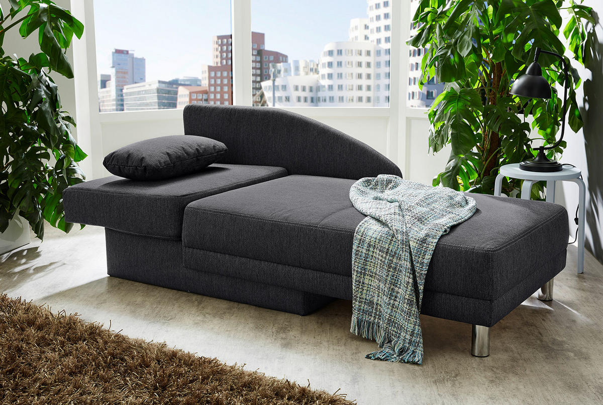 RÉCAMIERE-SCHLAFSOFA mit Bettkasten, Federkern, seitenverkehrt montierbar B149/T90/H80 cm, Liegefläche 200x84 cm, Webstoff Anthrazit / 15121 - Chromfarben/Anthrazit, Textil/Metall (149/80/90cm) - luma-home